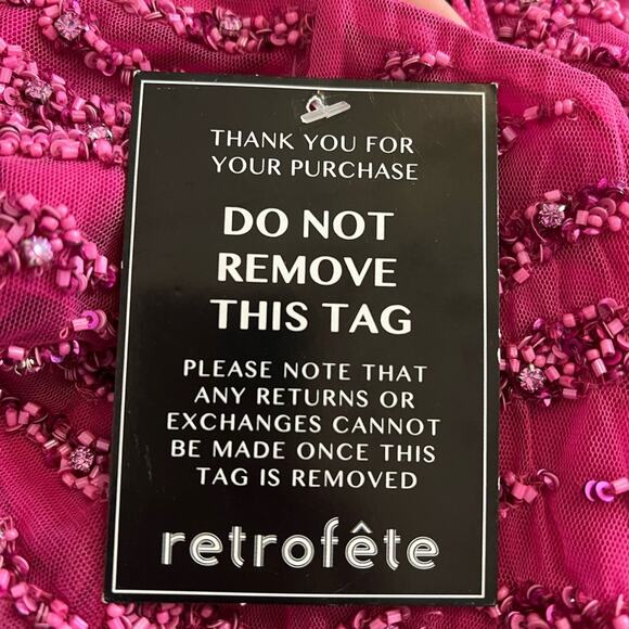 RETROFETE Hendrix Sequin Tiger Stripe Dress Fuchsia Pink Beaded Cutouts Maxi NEW - Picture 9 of 10